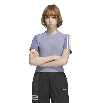 adidas originals三叶草 三条纹拼色运动短袖T恤 女款 银灰紫罗兰 IU4848