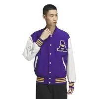 adidas originals三叶草字母刺绣条纹拼色飞行员运动夹克外套 男款 学院紫 IU4792