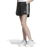 adidas originals Logo徽标侧边条纹直筒常规短裤 女款 黑色 IK8672