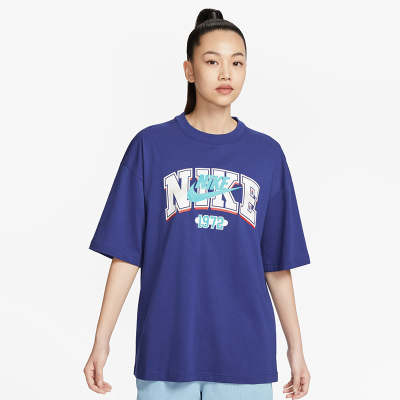 Nike Sportswear 字母Logo印花宽松短袖T恤 女款 健身蓝 FQ7011-431