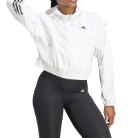 adidas 三条纹拼色抗风训练运动健身连帽夹克外套 女款 白色 IL6976