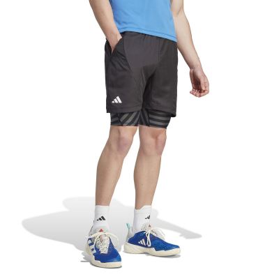 adidas Aeroready 二合一中腰修身网球运动短裤 男款 黑色 IB5493
