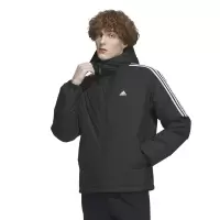 adidas 运动生活系列 袖子侧边条纹保暖运动连帽羽绒服 男款 黑色 IT8730