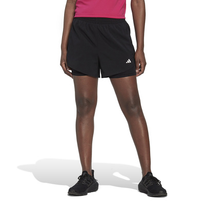adidas 阿迪达斯 纯色Logo标识速干健身常规短裤 女款 黑色 HN1044
