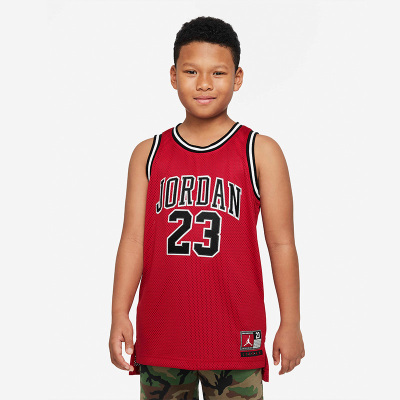 耐克Jordan NBA 童装 字母图案印花运动透气网眼篮球服背心 男童 红色 DO1968-687