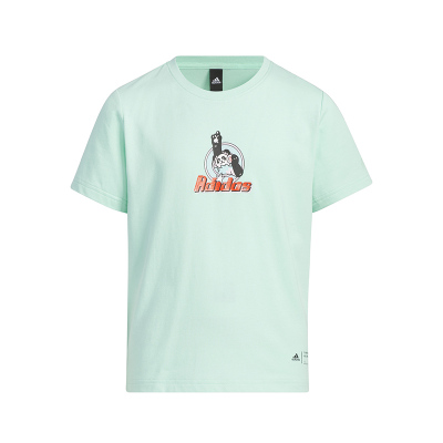 adidas 童装 Cotton Tee 卡通动漫字母印花罗纹圆领短袖T恤 女童 浅绿色 IN3280