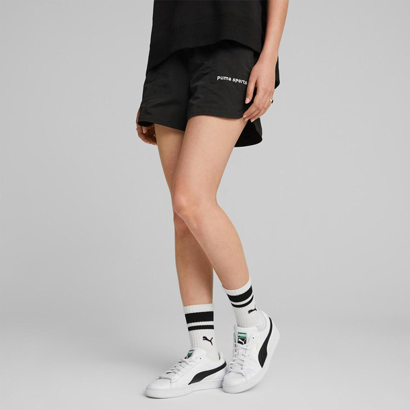 PUMA 纯色Logo刺绣抽绳常规短裤 女款 黑色 620598-01