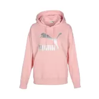 PUMA Logo印花抽绳连帽长袖卫衣 女款 粉色 535337-66