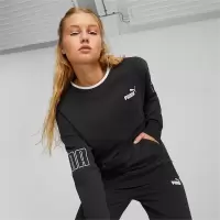 PUMA 字母Logo印花休闲圆领卫衣 女款 黑色 676681-01