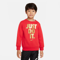 Nike 童装 胸前字母印花图案圆领套头加绒长袖卫衣 男童 红色 FD4995-657
