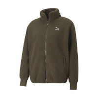 PUMA 纯色Logo运动休闲立领羊羔绒厚款夹克外套 冬季 男款 军绿色 537699-62