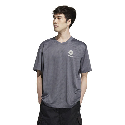 adidas neo M Bb Mesh Tee 字母图案印花套头短袖T恤 男款 灰色 HM2045