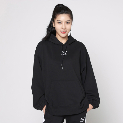 Puma 字母Logo运动针织连帽套头卫衣 女款 黑色 535320-01