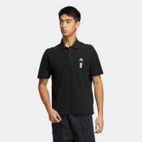 adidas Wj 纯色Logo微标运动休闲短袖Polo衫 男款 黑色 HE5164
