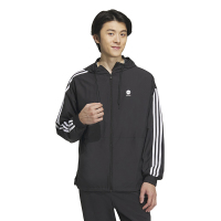 adidas neo 三条纹拼色连帽风衣外套 男女同款 黑色 IA4962