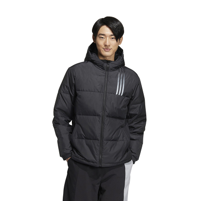 adidas neo U Esnt Jkt Dw8 三条纹背面印花Logo拉链连帽羽绒服 男女同款 黑色 HN0709