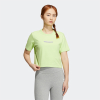 adidas originals 纯色Logo印花短款圆领套头短袖T恤 女款 酸绿色 HP0100