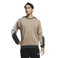 adidas Logo印花图案拼接圆领套头长袖卫衣 男款 卡其色 HN9024