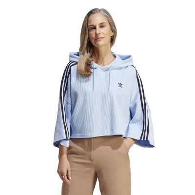 adidas Logo字母刺绣侧面条纹抽绳连帽卫衣 女款 淡粉蓝 IC5460