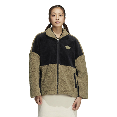 adidas originals SHERPA MIX W Logo刺绣拼接羊羔绒立领夹克外套 女款 拼色 HY4256