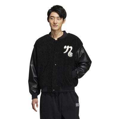 adidas neoU CNY JACKET 摇粒绒刺绣运动棒球服 男女同款 黑色 IA6903