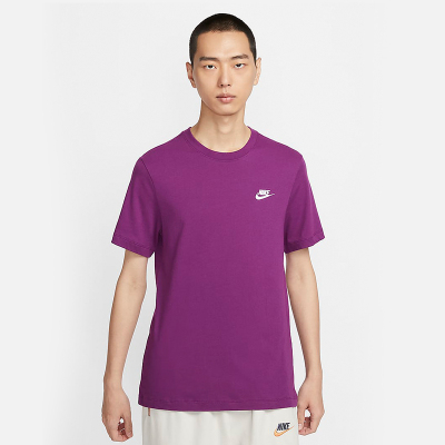 耐克短袖男女夏季纯棉刺绣logo半袖上衣紫色运动T恤衫AR4999-504
