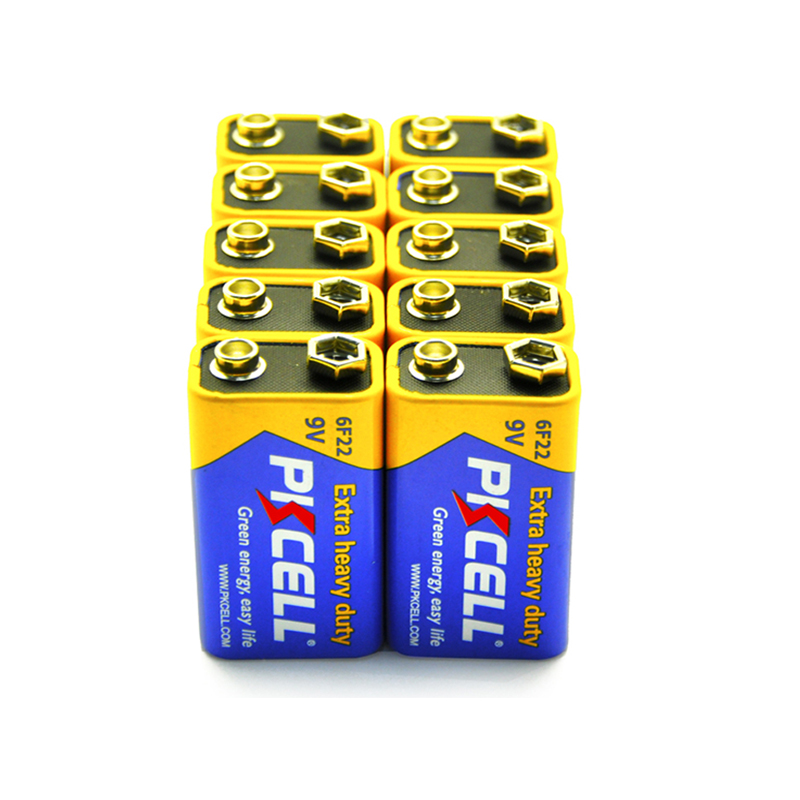 PKCELL 9v方块电池6f22 九伏方形一次性话筒碳性叠层干电池10节装