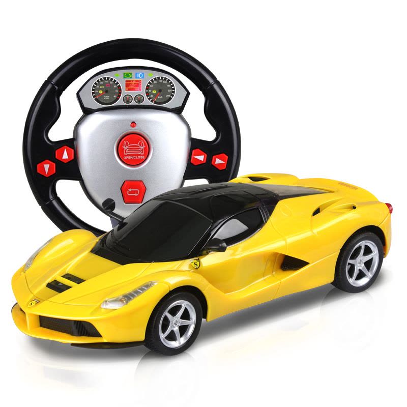 祥佳 法拉利方向盘玩具遥控车汽车1：24儿童玩具男孩益智赛车漂移 车模型仿真玩具 727-AF16黄色图片