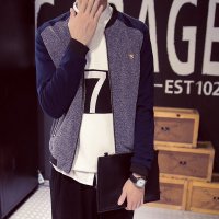 维杰斯 2015春秋新款外套 男士修身立领 日系韩版都市休闲针织夹克 男 外衣