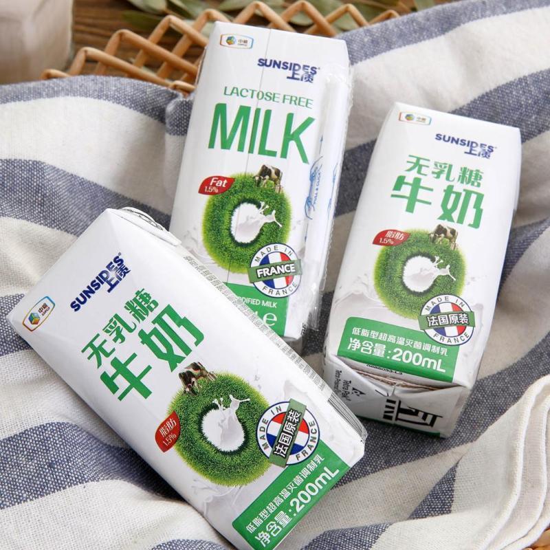 SUNSIDES 上质无乳糖法国进口牛奶200mL*24低脂型 整箱装