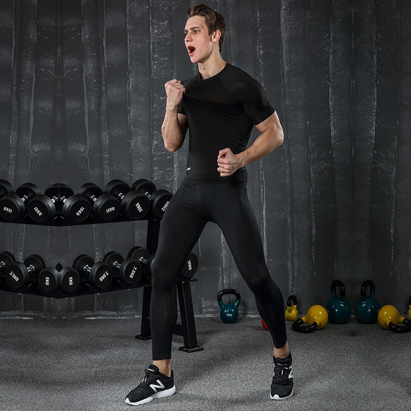 豪客虎2020夏季运动服套装男紧身衣夏季跑步训练速干篮球打底裤健身短袖两件套