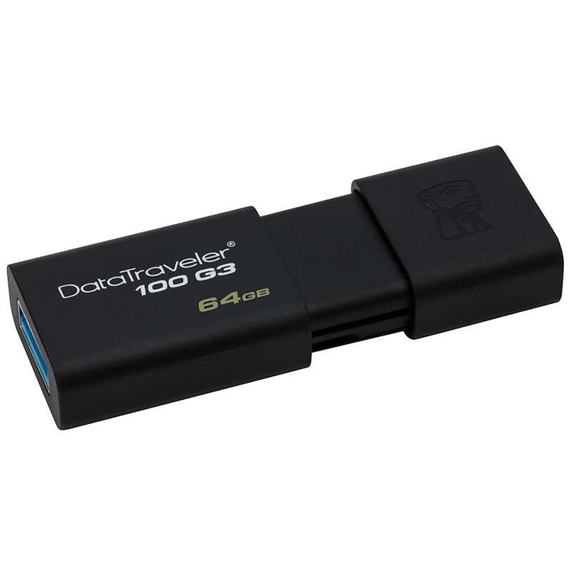 金士顿(Kingston)优盘DT100G3/64GB 优盘高速大容量商务办公学生U盘64g闪存盘USB3.0(黑色)