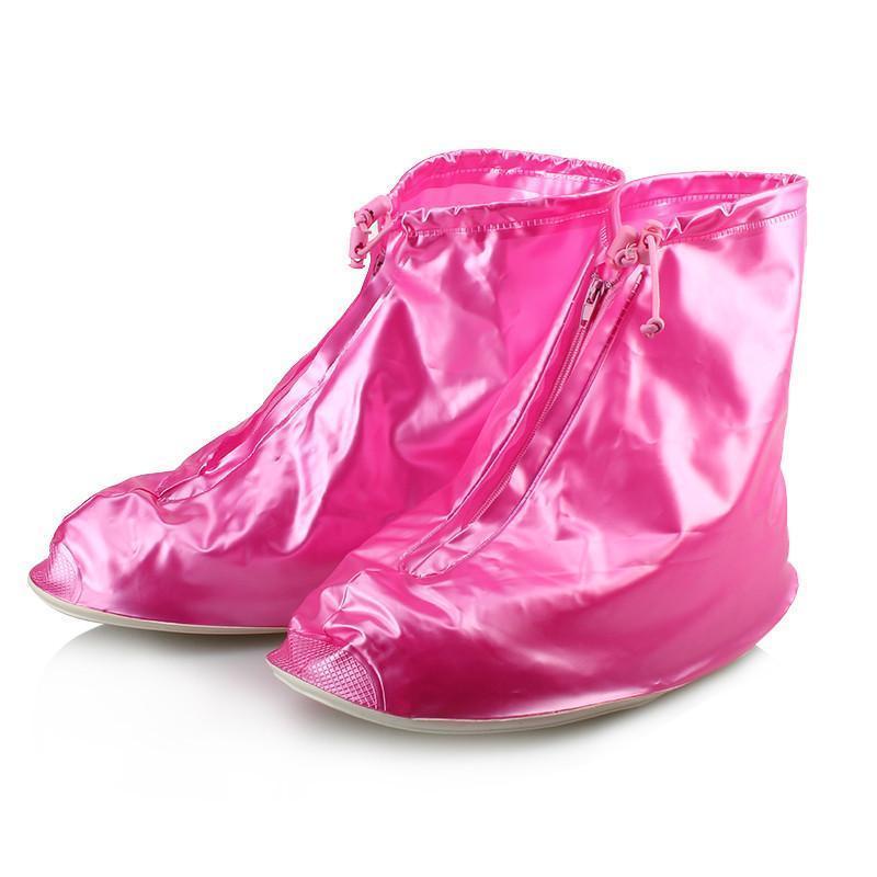 乾越(qianyue) 防雨鞋套女加厚底雨鞋时尚防水鞋套 儿童防滑下雨天雨靴套 粉色M号