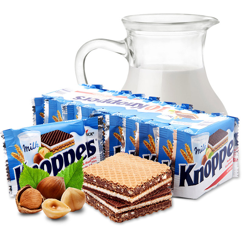 德国进口knoppers进口牛奶榛子巧克力威化饼干25g10袋共250克休闲零食