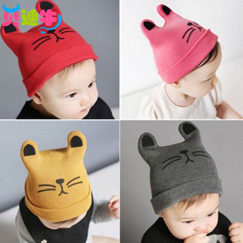 贝迪牛+秋冬新生婴儿男女童可爱双层棉线卡通套头帽婴儿帽子图片