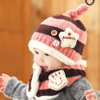 贝迪牛+婴儿童帽宝宝护耳帽围脖两件套儿童毛线帽