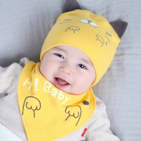 贝迪牛+【2件套】新生儿四季宝宝套头卡通帽婴儿帽子童帽三角巾套装
