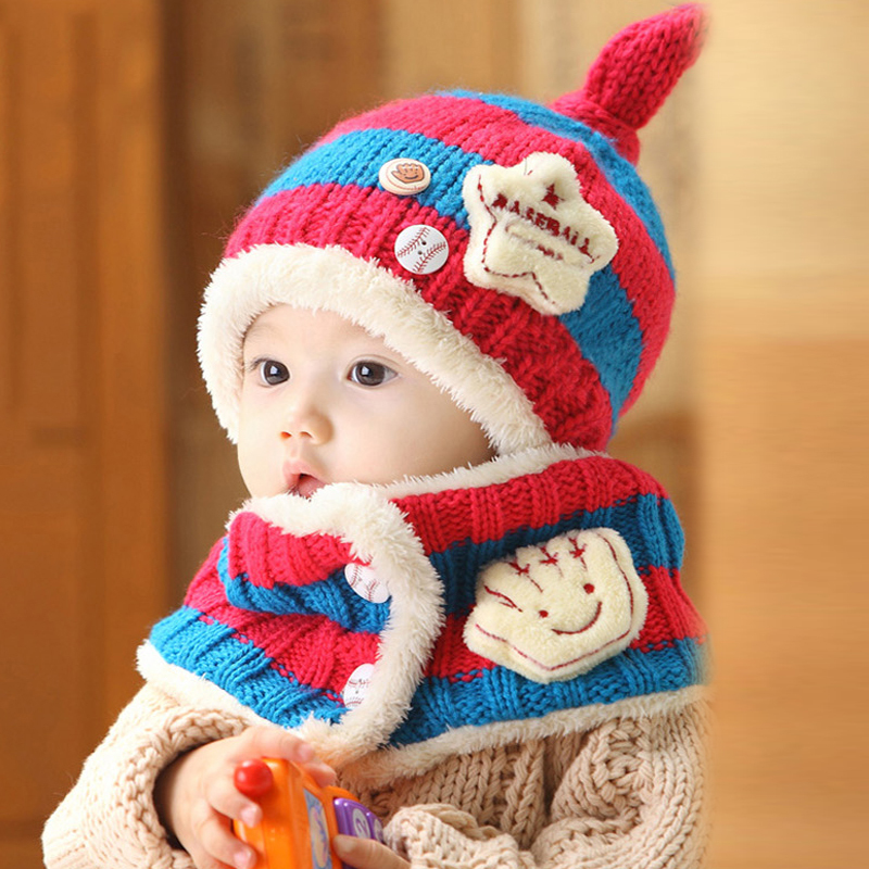 贝迪牛加绒男女童宝宝帽秋冬1-2岁婴儿帽子0-3 6-12个月儿童保暖毛线帽
