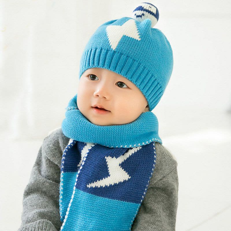 贝迪牛宝宝帽子秋冬婴儿帽子毛线帽3-6-12-24个月保暖护耳帽围脖2件套冬图片