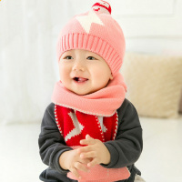贝迪牛宝宝帽子秋冬婴儿帽子毛线帽3-6-12-24个月保暖护耳帽围脖2件套冬