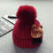 贝迪牛秋冬男女宝宝套头帽0-1-3岁儿童帽子毛线帽韩版婴儿小熊公仔毛球帽