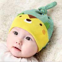 包邮小西家作婴幼儿条纹小熊造型睡眠两用棉布帽 打结帽 新生儿帽 四季套头帽 0-8个月