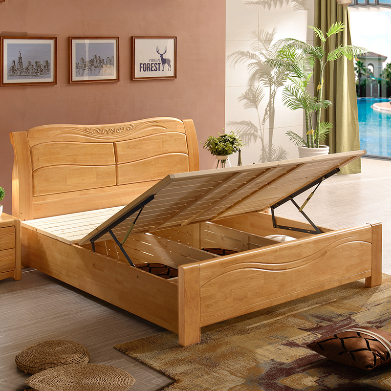李府家缘实木床实木双人床现代中式床高箱储物床婚床健康原木床橡木床