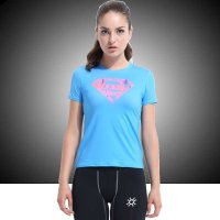 虎迹2015女士运动服 女士超人紧身T恤短袖 瑜伽服 骑行训练弹力服6020浅蓝超