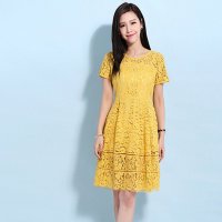 X.Yfun 黄色镂空收腰 连衣裙