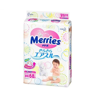日本花王Merries婴儿尿不湿宝宝妙而舒纸尿裤 中号M68增量版6-11kg