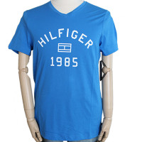 汤米·希尔费格 Tommy Hilfiger 09T2898 男士V领logo短袖T恤 S 蓝色