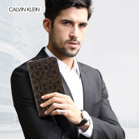 卡尔文·克莱恩Calvin Klein男士手拿包CK欧美时尚商务约会长款印花皮夹头层牛皮钱包