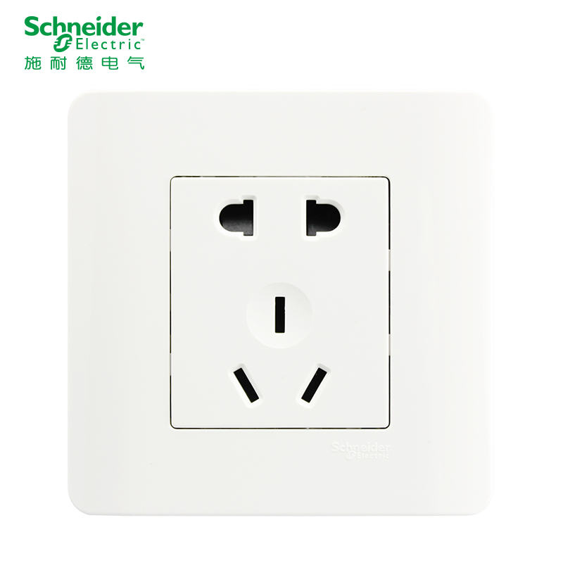 施耐德电气（Schneider Electric）电源插座86型 轻点经典白 10A二三插五孔插座墙壁电源 开关面板插座