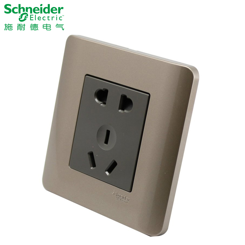 施耐德电气（Schneider Electric）轻点格调棕 10A二三插五孔电源插座 开关面板插座 86型